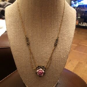 Avon vintage Gold Necklace with Pink Rose Pendant and matching earrings